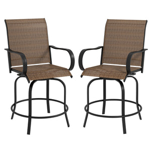 Outsunny Outdoor Bar Stools with Armrests, Set of 2 360° Swivel Bar Height Patio Chairs with High-Density Mesh Fabric, Steel Frame Dining Chairs for Balcony, Poolside, Backyard, Brown