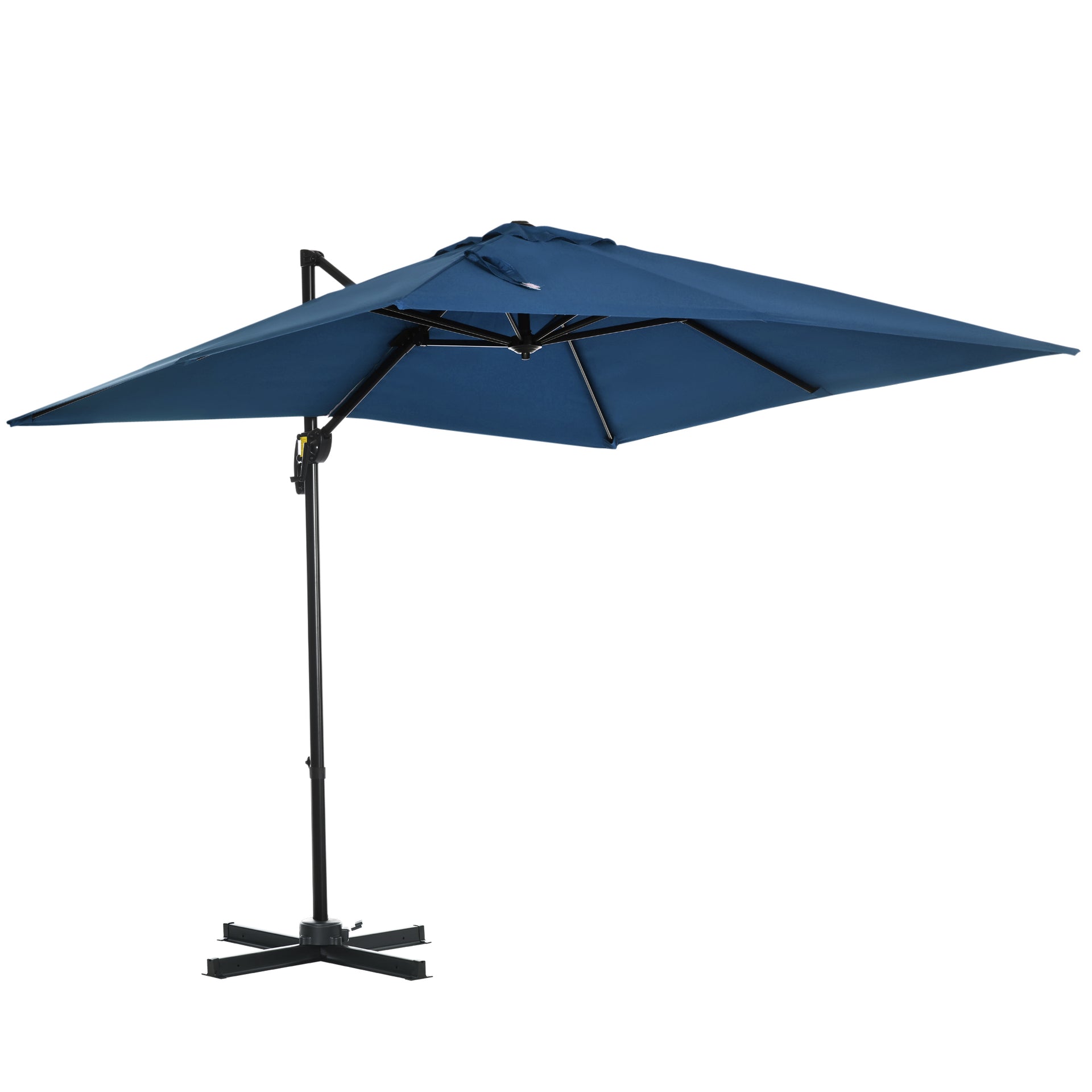 Outsunny 8'x 8' Square Cantilever Umbrella with 360° Rotation & Tilt, Dark Blue
