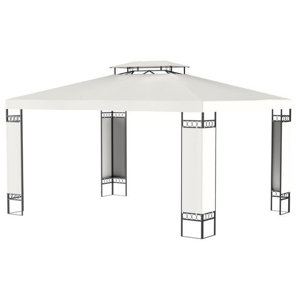 10' x 13' Outdoor Gazebo, Double Roof Patio Gazebo Canopy Shelter with Screen Decorate Corner Frame for Garden, Lawn, Backyard and Deck, White