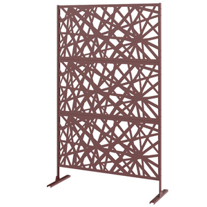 Metal Outdoor Privacy Screen, 78" x 48" Freestanding Outdoor Divider with Stand, Decorative Privacy Panel with Labyrinth Cut-out Design for Garden Patio, Dark Brown