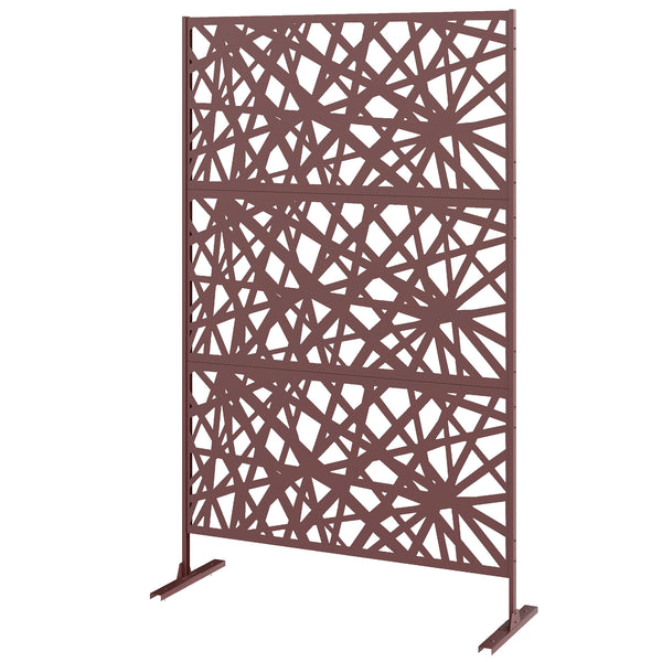 Metal Outdoor Privacy Screen, 78" x 48" Freestanding Outdoor Divider with Stand, Decorative Privacy Panel with Labyrinth Cut-out Design for Garden Patio, Dark Brown