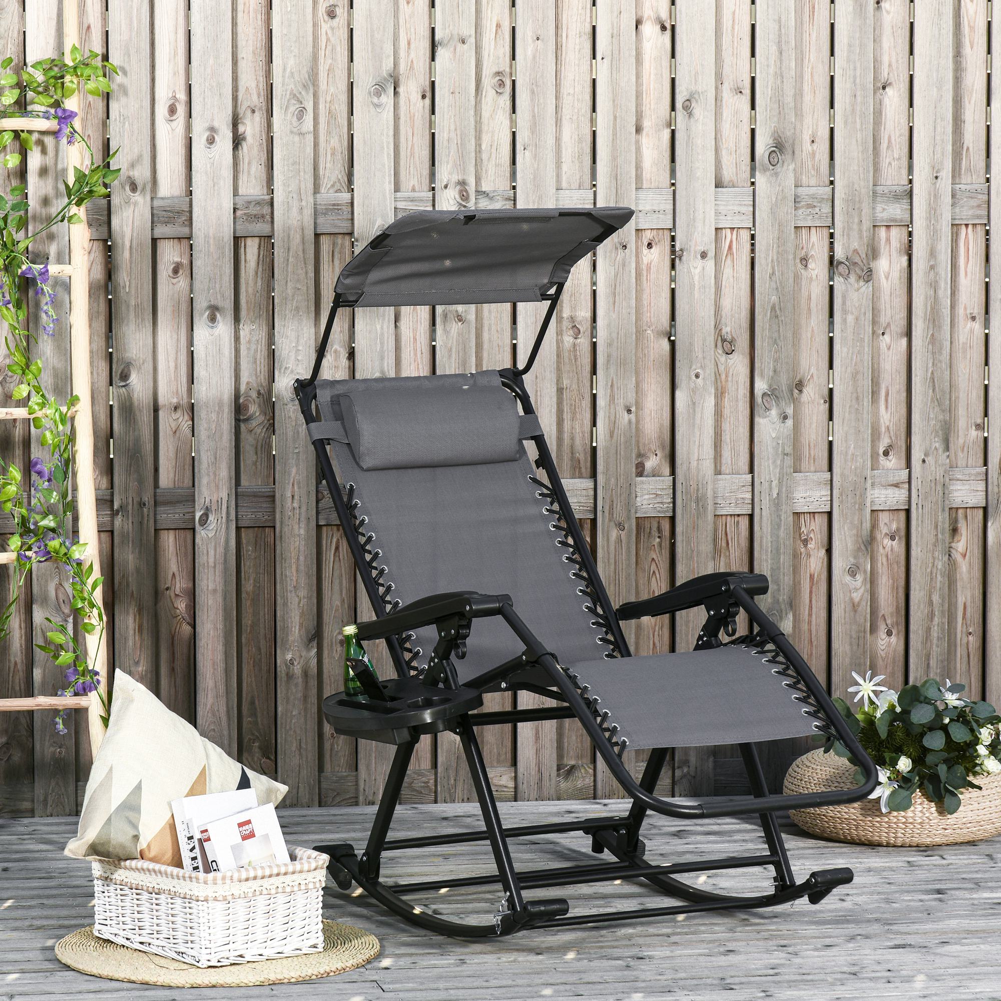 Outsunny Outdoor Rocking Lounge Chair with Adjustable Backrest Zero ...