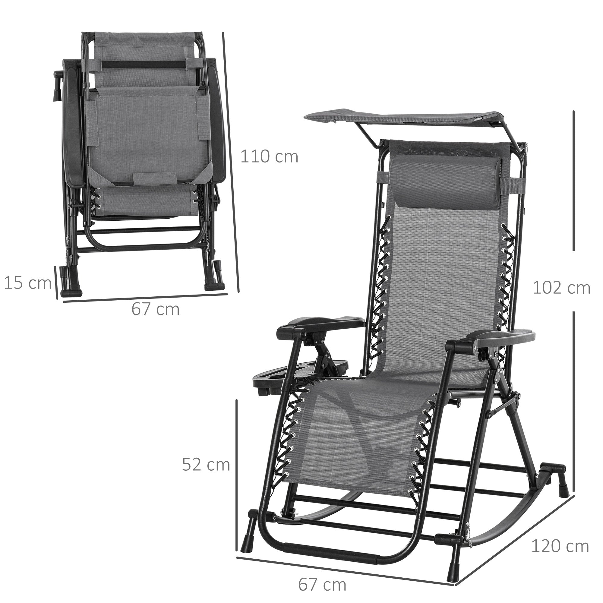 Outsunny Outdoor Rocking Lounge Chair with Adjustable Backrest Zero ...