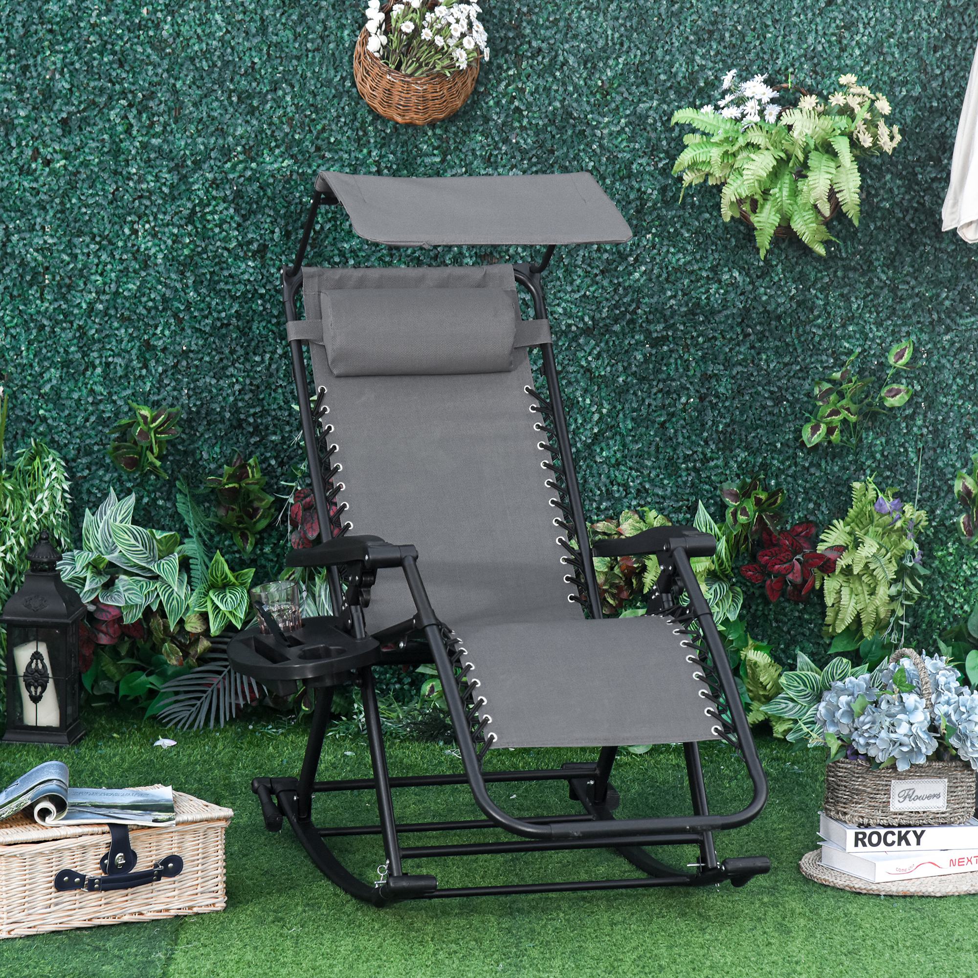 Outsunny Outdoor Rocking Lounge Chair with Adjustable Backrest Zero ...