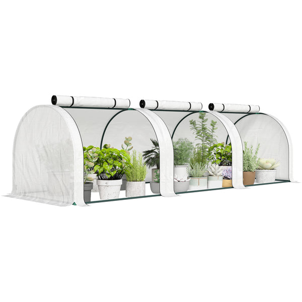 10' x 3' x 2.5' Mini Greenhouse, Portable Tunnel Green House with Roll-Up Zippered Doors, UV Waterproof Cover, Steel Frame, White