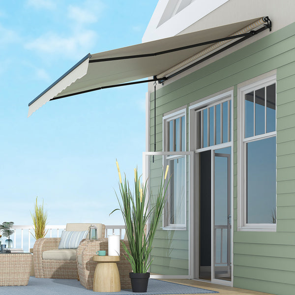 Outsunny 13' x 10' Retractable Awning, Patio Awning Sunshade Shelter with Manual Crank Handle, 280gsm UV Resistant Fabric and Aluminum Frame for Deck, Balcony, Yard, Beige and White