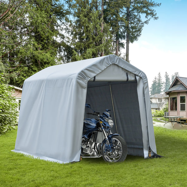 8'x6' Outdoor Storage Shelter with Rollup & Zipper Door, Heavy Duty Carport Shed for Motorcycle Garden Storage, Grey