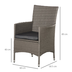 2 Pieces Outdoor PE Rattan Dining Chairs Set with Cushion, Garden Armchair with Armrests, High Backrest, Metal Frame Patio Wicker Furniture, Grey