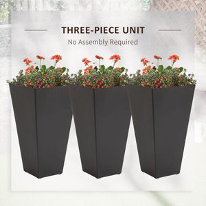 Outsunny Set of 3 Tall Planters with Drainage Hole, 28" Outdoor Flower Plant Pots, Indoor Planters for Porch Patio and Deck, Brown