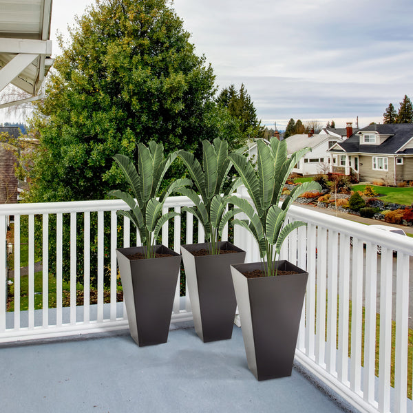 Outsunny Set of 3 Tall Planters with Drainage Hole, 28" Outdoor Flower Plant Pots, Indoor Planters for Porch Patio and Deck, Brown