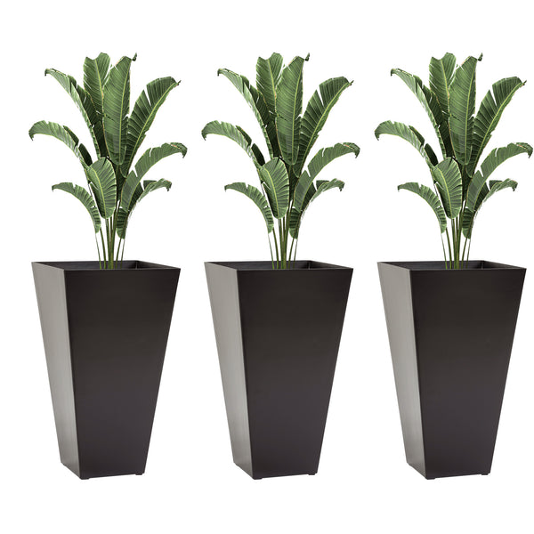 Outsunny Set of 3 Tall Planters with Drainage Hole, 28" Outdoor Flower Plant Pots, Indoor Planters for Porch Patio and Deck, Brown