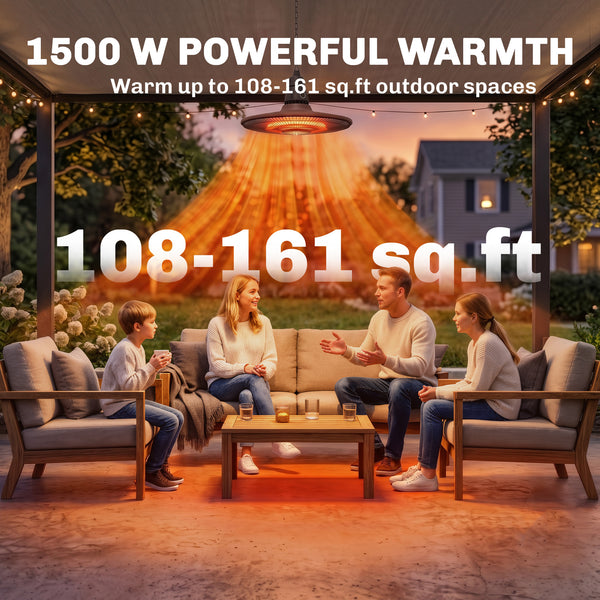 1500W Electric Patio Heater, IP65 Hanging Infrared Outdoor Heater with Carbon Fiber Tube, LED Screen, Remote Control for Garage, Patios, Gazebo, Balcony, Brown