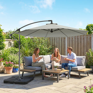 3 m Cantilever Parasol with Umbrella Weights, Cross Base, Offset Outdoor Umbrella with Protective Cover, Crank Handle, Hanging Sun Shade, Light Grey