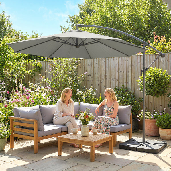 3 m Cantilever Parasol with Umbrella Weights, Cross Base, Offset Outdoor Umbrella with Protective Cover, Crank Handle, Hanging Sun Shade, Light Grey