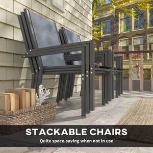 7 Piece Patio Dining Set, Outdoor Dining Table and 6 Stackable Chairs, Metal Patio Furniture Set with WPC Top, Breathable Mesh for Garden, Backyard, Poolside, Light Grey