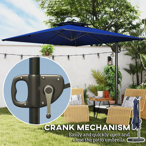 8' x 9' Square Cantilever Patio Umbrella with Fillable Base, Double Top Patio Hanging Offset Umbrella, Outdoor Cantilever Parasol with Crank & Tilt, Dark Blue