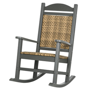 Outsunny Outdoor Rocking Chair, Traditional Wicker Porch Rocker w/ Soft Padded Seat, Breathable Backrest, Fade-Resistant Waterproof HDPE Frame with PE Rattan for Indoor & Outdoor, Dark Gray