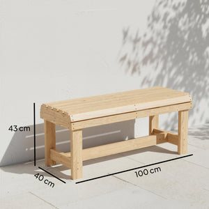 Wooden Garden Bench, 2 Seater Outdoor Bench with Slatted Curved Seat, Backless Small Wood Garden Furniture, 240 KG Capacity for Porch, Park, Patio, 100 x 40 x 43 cm, Natural Wood Finish