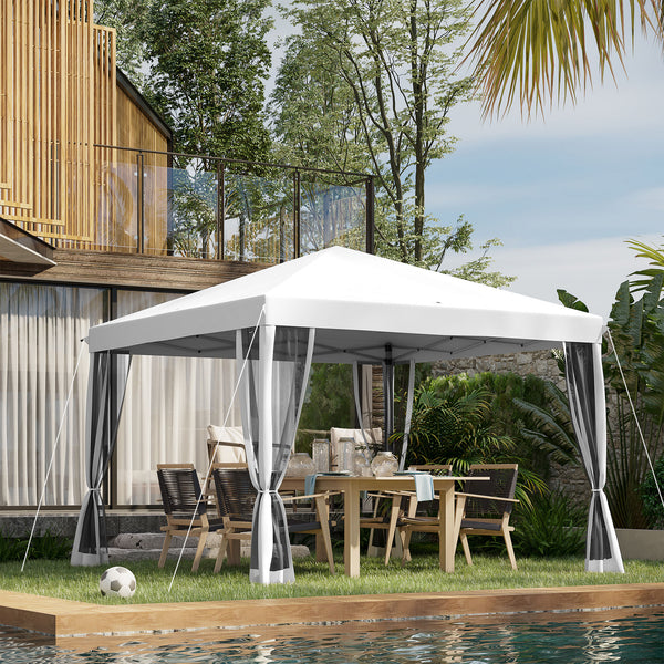 Outsunny 10' x 10' Pop Up Canopy Tent with Netting, Instant Gazebo, Screen House Room with Carry Bag, Height Adjustable, for Outdoor, Garden, Patio, Camping, Cream White