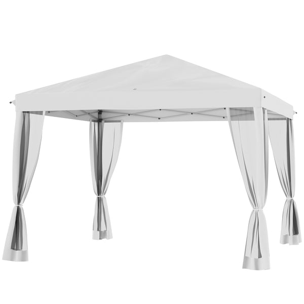 Outsunny 10' x 10' Pop Up Canopy Tent with Netting, Instant Gazebo, Screen House Room with Carry Bag, Height Adjustable, for Outdoor, Garden, Patio, Camping, Cream White