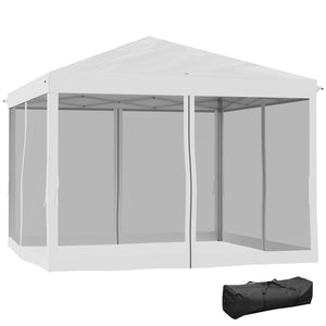 Outsunny 10' x 10' Pop Up Canopy Tent with Netting, Instant Gazebo, Screen House Room with Carry Bag, Height Adjustable, for Outdoor, Garden, Patio, Camping, Cream White