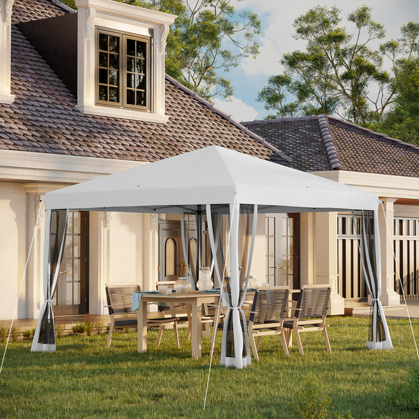 Outsunny 10' x 10' Pop Up Canopy Tent with Netting, Instant Gazebo, Screen House Room with Carry Bag, Height Adjustable, for Outdoor, Garden, Patio, Camping, Cream White