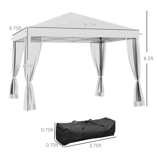 Outsunny 10' x 10' Pop Up Canopy Tent with Netting, Instant Gazebo, Screen House Room with Carry Bag, Height Adjustable, for Outdoor, Garden, Patio, Camping, Cream White