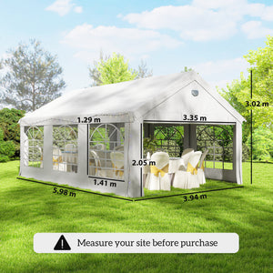 4 x 6 m Gazebo with sides, Outdoor Marquee Party Tent with 4 Removable Sidewalls for Wedding, Events, White