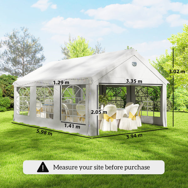 4 x 6 m Gazebo with sides, Outdoor Marquee Party Tent with 4 Removable Sidewalls for Wedding, Events, White