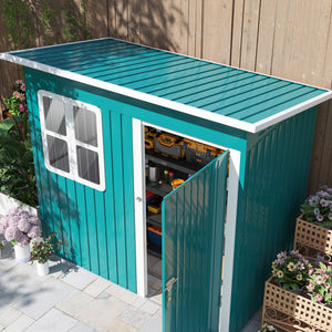 7 x 4ft Storage Shed Galvanised Steel Garden Shed, Metal Shed with Foundation Kit, Window, Lockable Wide Door and Air Vents for Outdoor Patio, Green