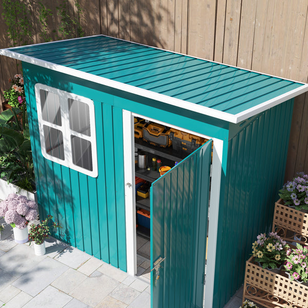 7 x 4ft Storage Shed Galvanised Steel Garden Shed, Metal Shed with Foundation Kit, Window, Lockable Wide Door and Air Vents for Outdoor Patio, Green