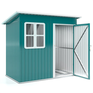 7 x 4ft Storage Shed Galvanised Steel Garden Shed, Metal Shed with Foundation Kit, Window, Lockable Wide Door and Air Vents for Outdoor Patio, Green