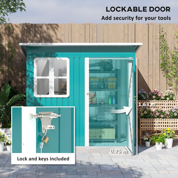 7 x 4ft Storage Shed Galvanised Steel Garden Shed, Metal Shed with Foundation Kit, Window, Lockable Wide Door and Air Vents for Outdoor Patio, Green