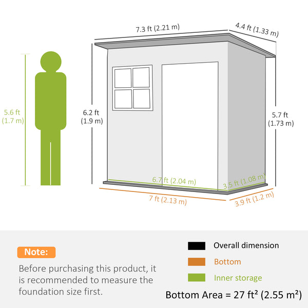 7 x 4ft Storage Shed Galvanised Steel Garden Shed, Metal Shed with Foundation Kit, Window, Lockable Wide Door and Air Vents for Outdoor Patio, Green