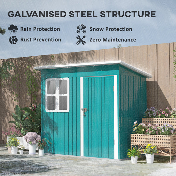 7 x 4ft Storage Shed Galvanised Steel Garden Shed, Metal Shed with Foundation Kit, Window, Lockable Wide Door and Air Vents for Outdoor Patio, Green