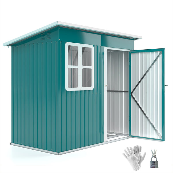 7 x 4ft Storage Shed Galvanised Steel Garden Shed, Metal Shed with Foundation Kit, Window, Lockable Wide Door and Air Vents for Outdoor Patio, Green
