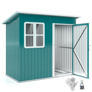 7 x 4ft Storage Shed Galvanised Steel Garden Shed, Metal Shed with Foundation Kit, Window, Lockable Wide Door and Air Vents for Outdoor Patio, Green