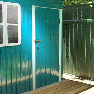 7 x 4ft Storage Shed Galvanised Steel Garden Shed, Metal Shed with Foundation Kit, Window, Lockable Wide Door and Air Vents for Outdoor Patio, Green