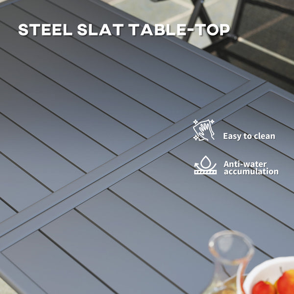 Patio Dining Table for 6, Outdoor Metal Steel Slat Table, Rectangle Outdoor Dining Table for Lawn, Garden, Porch, Backyard, 59" x 31.5" x 29", Grey