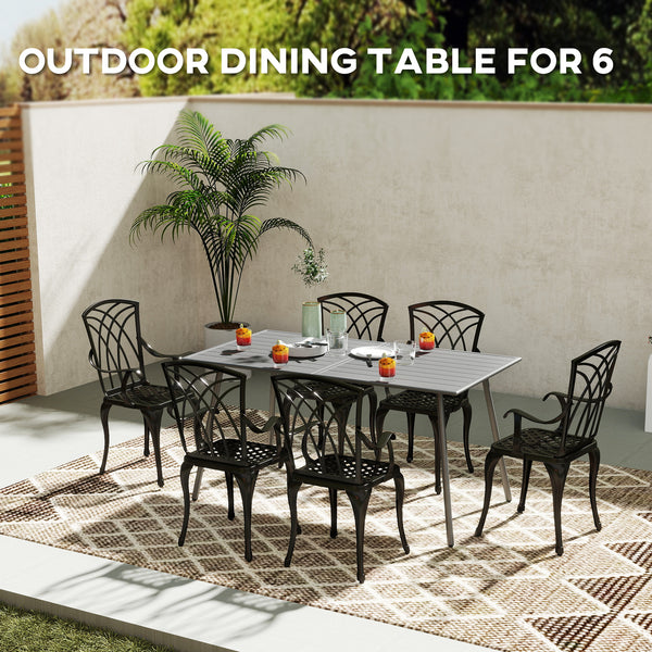 Patio Dining Table for 6, Outdoor Metal Steel Slat Table, Rectangle Outdoor Dining Table for Lawn, Garden, Porch, Backyard, 59" x 31.5" x 29", Grey