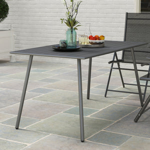 Patio Dining Table for 6, Outdoor Metal Steel Slat Table, Rectangle Outdoor Dining Table for Lawn, Garden, Porch, Backyard, 59" x 31.5" x 29", Grey