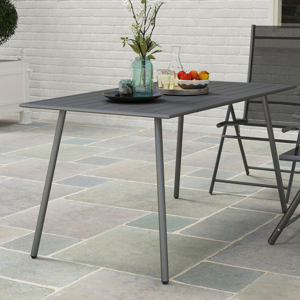 Patio Dining Table for 6, Outdoor Metal Steel Slat Table, Rectangle Outdoor Dining Table for Lawn, Garden, Porch, Backyard, 59" x 31.5" x 29", Grey