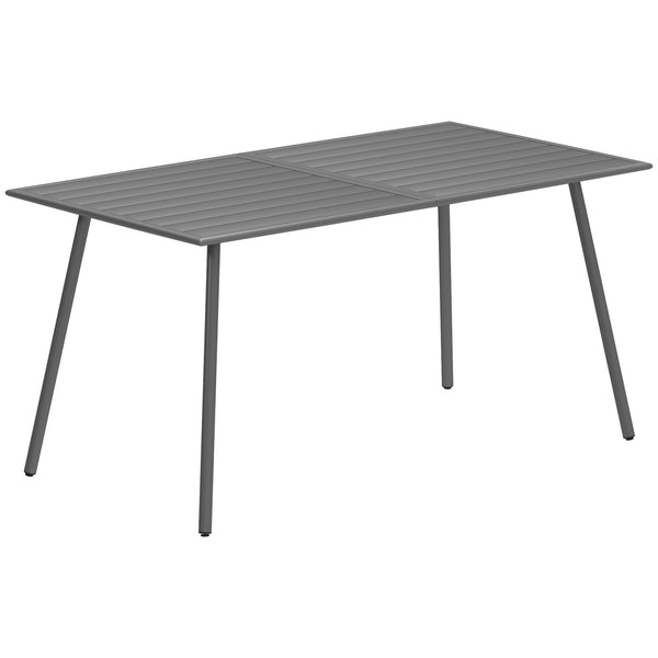 Patio Dining Table for 6, Outdoor Metal Steel Slat Table, Rectangle Outdoor Dining Table for Lawn, Garden, Porch, Backyard, 59" x 31.5" x 29", Grey