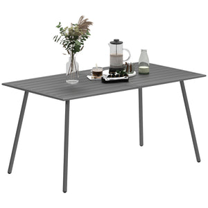 Patio Dining Table for 6, Outdoor Metal Steel Slat Table, Rectangle Outdoor Dining Table for Lawn, Garden, Porch, Backyard, 59" x 31.5" x 29", Grey
