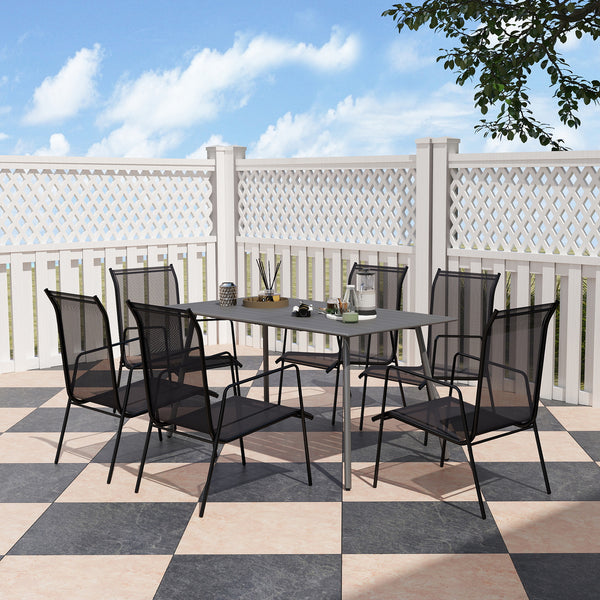 Patio Dining Table for 6, Outdoor Metal Steel Slat Table, Rectangle Outdoor Dining Table for Lawn, Garden, Porch, Backyard, 59" x 31.5" x 29", Grey