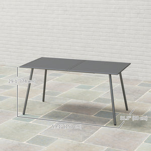 Patio Dining Table for 6, Outdoor Metal Steel Slat Table, Rectangle Outdoor Dining Table for Lawn, Garden, Porch, Backyard, 59" x 31.5" x 29", Grey