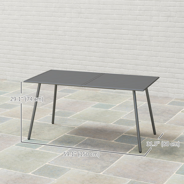 Patio Dining Table for 6, Outdoor Metal Steel Slat Table, Rectangle Outdoor Dining Table for Lawn, Garden, Porch, Backyard, 59" x 31.5" x 29", Grey
