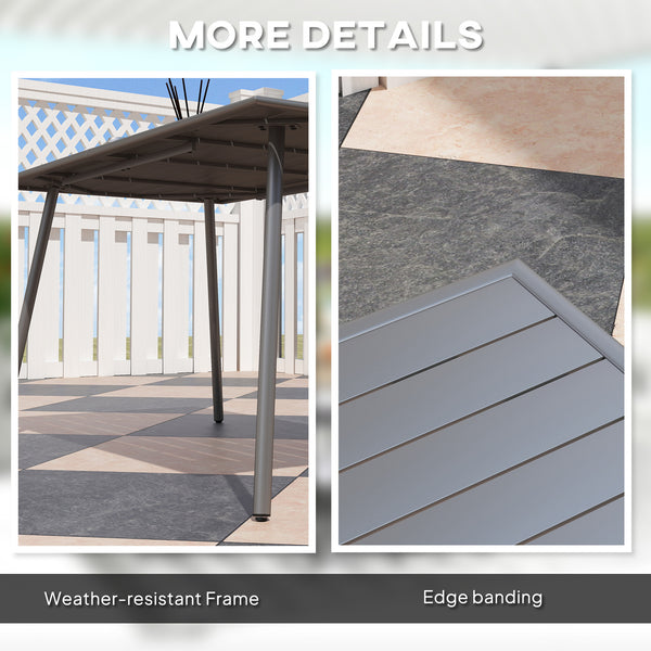 Patio Dining Table for 6, Outdoor Metal Steel Slat Table, Rectangle Outdoor Dining Table for Lawn, Garden, Porch, Backyard, 59" x 31.5" x 29", Grey