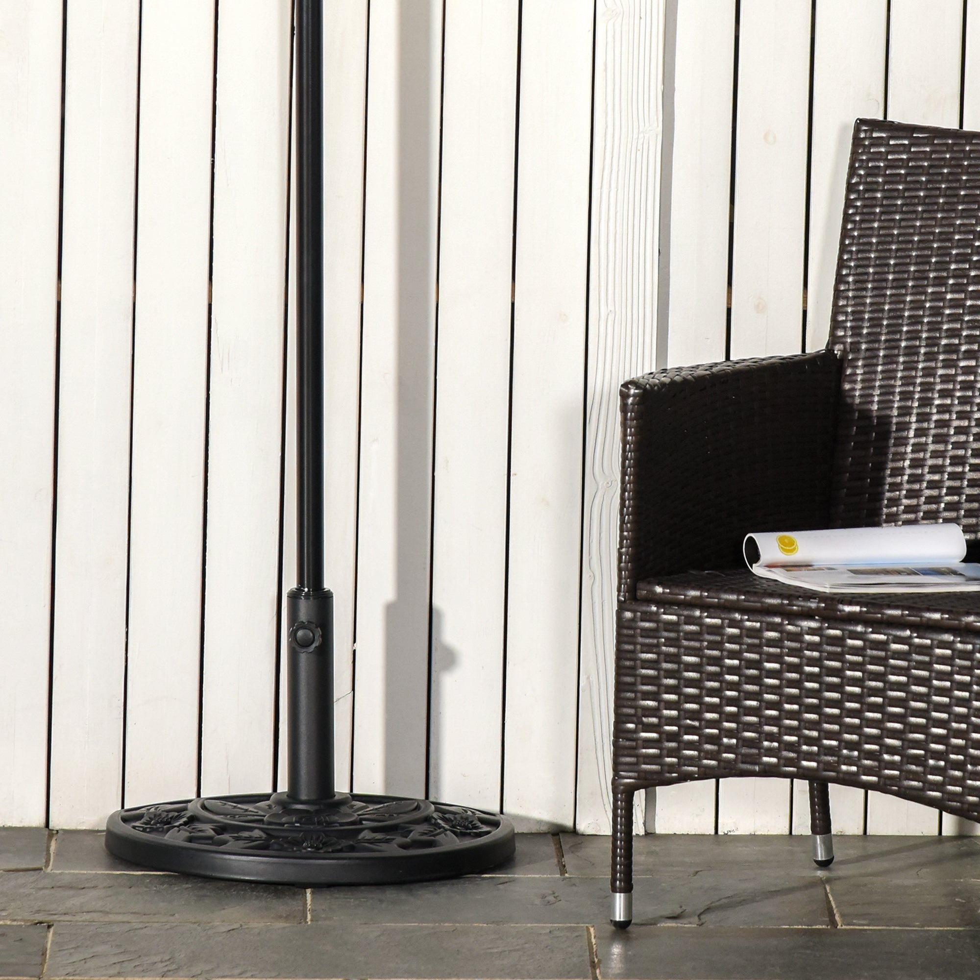half round patio umbrella base heavy-duty outdoor stand 20lbs black Outsunny 20lb Concrete Half Umbrella Base, for 1.4"/1.5"/1.9" Poles, Black