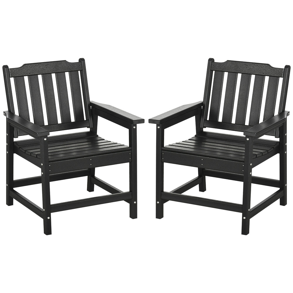 Outsunny All-Weather Patio Chairs Set of 2, HDPE Patio Dining Chair Set, Heavy Duty Wood-Like Outdoor Furniture for Garden, Backyard, Deck, Porch, Lawn, Black